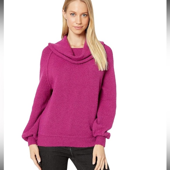 Free People Echo Beach Cowl Neck Wool Blend Sweater In Magenta Size S - Picture 1 of 14